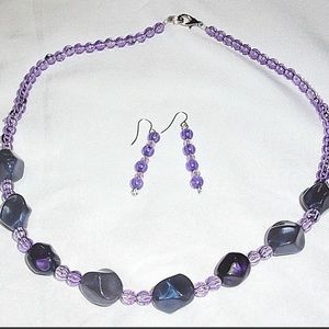 NEW purple necklace with matching dangle earrings